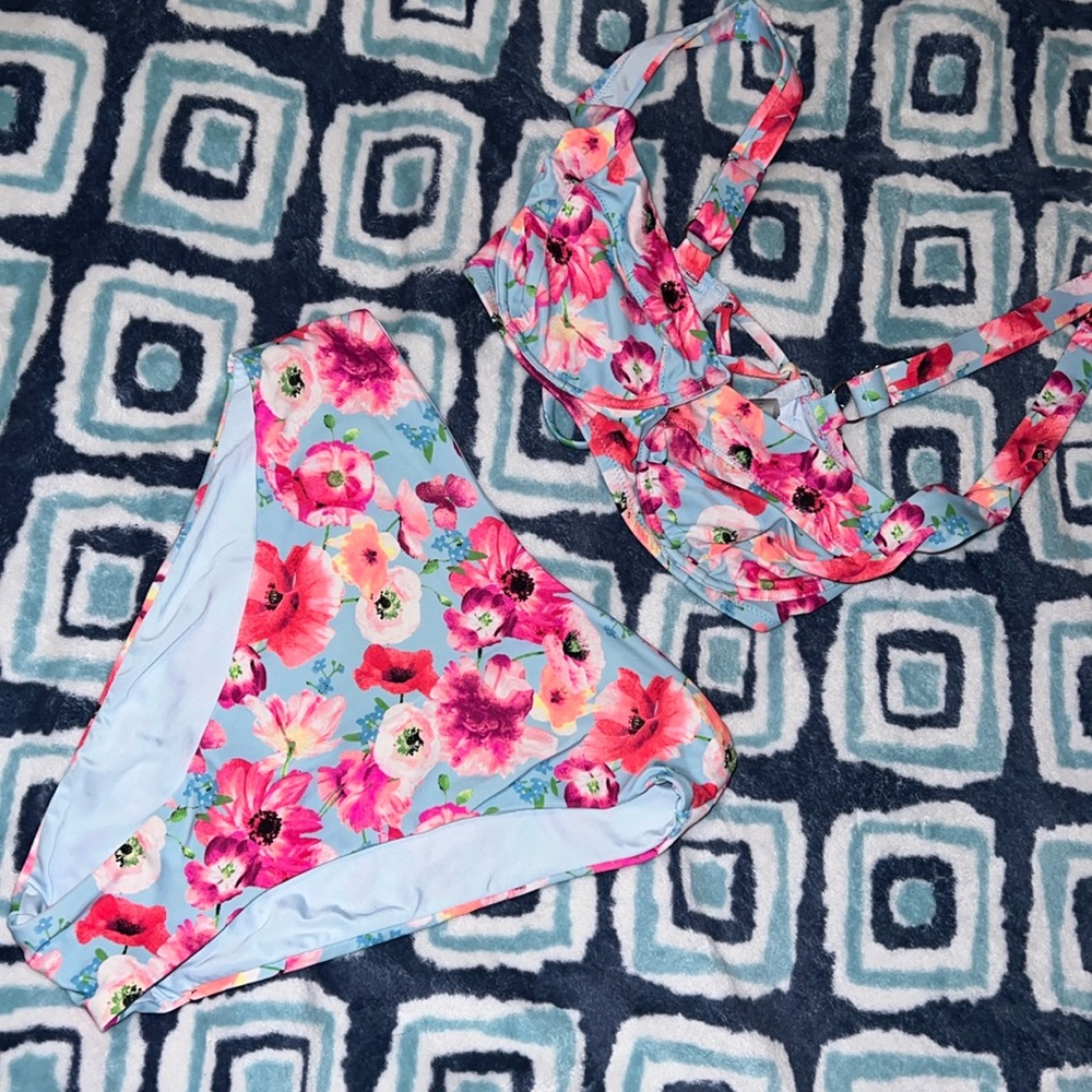 Victoria's Secret Floral Bikini - Pink and Blue